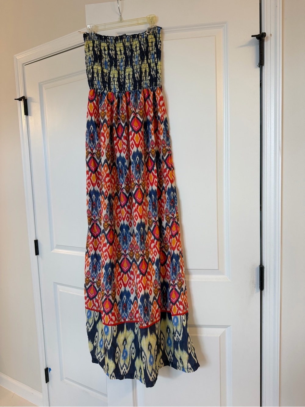 Forever 21 Navy, Yellow, and Light Blue Smocked Strapless Dress